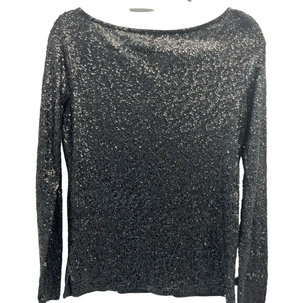 J. Crew Black Sequin Top Size Small